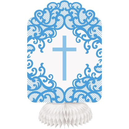 Fancy Blue Cross Honeycomb Table Centrepiece 8"  - 3Pk