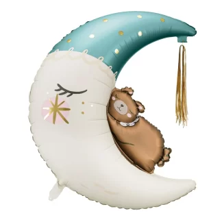 Blue Teddy Bear on the Moon Shape Balloon - 34" Foil