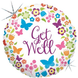 Get Well Butterflies & Flowers Balloon - 18" Foil