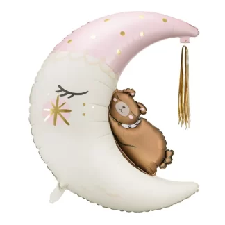 Pink Teddy Bear on the Moon Shape Balloon - 34" Foil