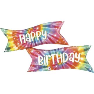 Tie-Dye Birthday Banner Shape Balloon - 49" Foil