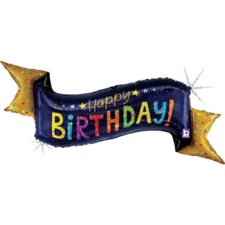 Navy Birthday Banner Shape Balloon - 35" Foil