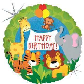 Jungle Animals Birthday Holographic Balloon - 18" Foil