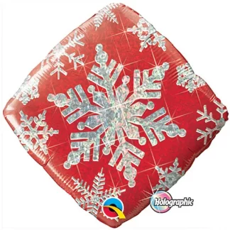 Holographic Snowflake Sparkles Red Balloon - 18" Foil