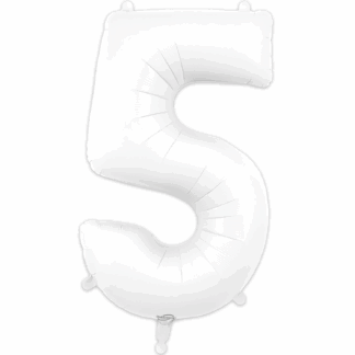 White Number 5 Balloon - 34" Foil