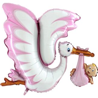 Pink Baby Stork Supershape Balloon - 53" Foil