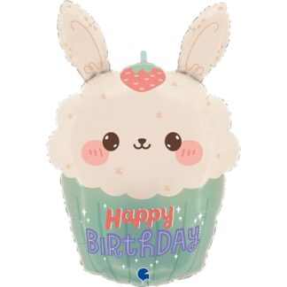 Birthday Bunny Cupcake Shape Balloon - 24" Foil