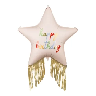 Happy Birthday Star with Fringe Balloon - 28" Foil