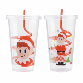 Elf Drink Cup With Straw - (1ct) (2 Designs, 1 Chosen at Random)