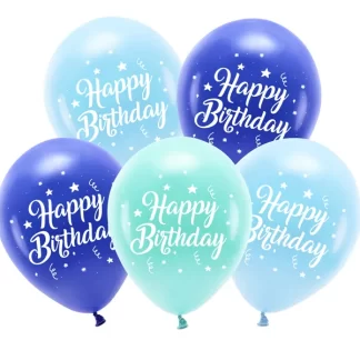 Happy Birthday Blue Mix Eco Balloons - 10" Latex (5ct)