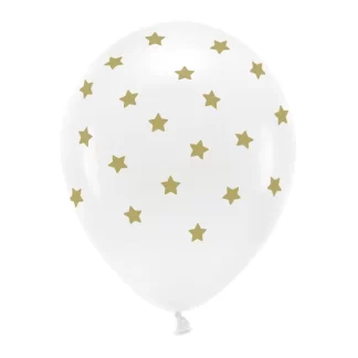 Gold Stars White Eco Balloons - 12" Latex (6ct)