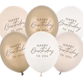 Happy Birthday Beige Mix Balloons - 12" Latex (6ct)