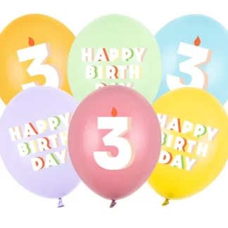 Happy Birthday Age 3 Assorted Balloons - 12" Latex (6ct)