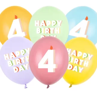 Happy Birthday Age 4 Assorted Balloons - 12" Latex (6ct)
