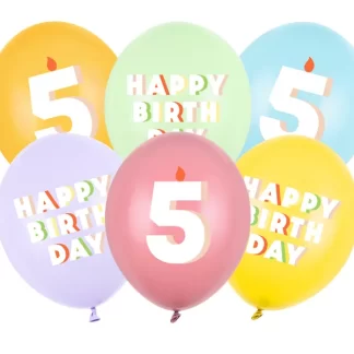 Happy Birthday Age 5 Assorted Balloons - 12" Latex (6ct)