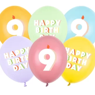 Happy Birthday Age 9 Assorted Balloons - 12" Latex (6ct)