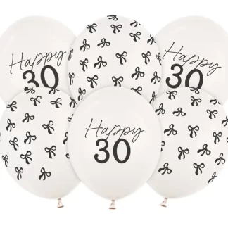 Happy Birthday Age 30 Off-White Balloons - 12" Latex (6ct)