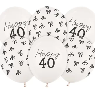 Happy Birthday Age 40 Off-White Balloons - 12" Latex (6ct)