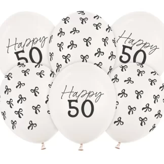 Happy Birthday Age 50 Off-White Balloons - 12" Latex (6ct)