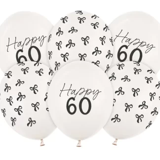 Happy Birthday Age 60 Off-White Balloons - 12" Latex (6ct)