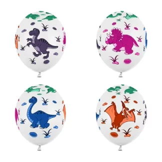 Dinosaur Assortment White Balloons - 12" Latex (6ct)