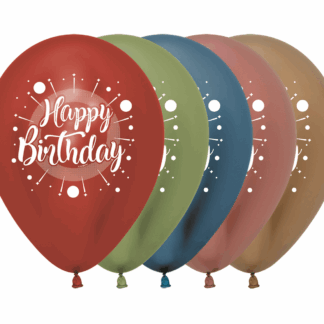 Happy Birthday Multicolour Reflex Assortment Balloons - 12" Latex (25ct)
