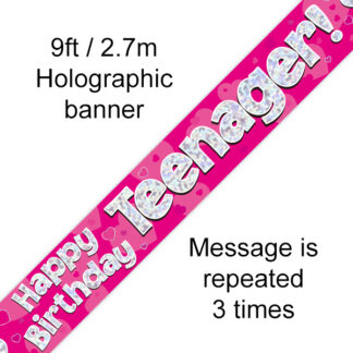 Pink Happy Birthday Teenager Banner - 2.7m (6ct)