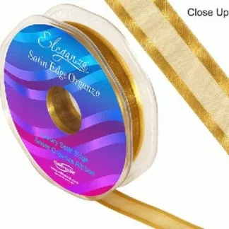 Gold Satin Edge Organza Ribbon - (15mm x 25m)