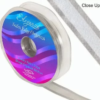 Silver Satin Edge Organza Ribbon - (15mm x 25m)