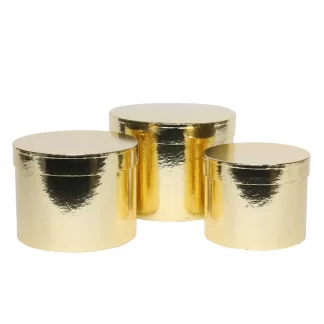 Metallic Gold Hat Box (Set of 3) - (Largest - D19 x H14.4cm)