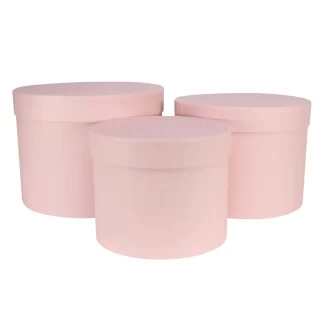 Pale Pink Hat Box (Set of 3) - (Largest - D19 x H14.4cm)