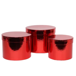 Metallic Red Hat Box (Set of 3) - (Largest - D19 x H14.4cm)