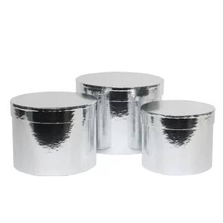 Metallic Silver Hat Box (Set of 3) - (Largest - D19 x H14.4cm)