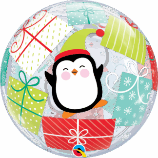 Penguins & Presents Christmas Balloon - 22" Bubble