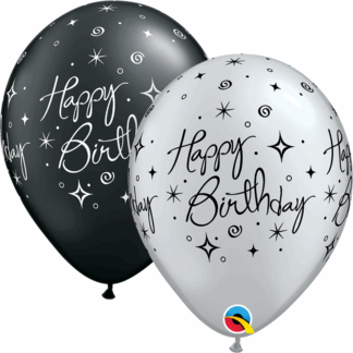 Silver & Black Birthday Elegant Sparkles & Swirls Balloons - 11" Latex (25ct)