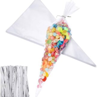 Cone Cello Treat Bags with Twist Ties - 12.5x29cm (20ct)