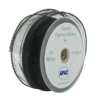 Black Wired Edge Organza Ribbon - (30mm x 20m)