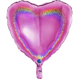 Fuchsia Glitter Holographic Heart Balloon - 18" Foil (Packaged)