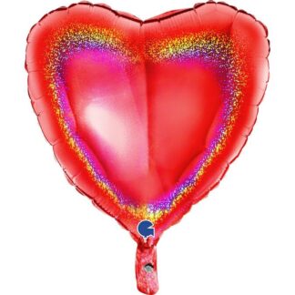 Red Glitter Holographic Heart Balloon - 18" Foil (Packaged)