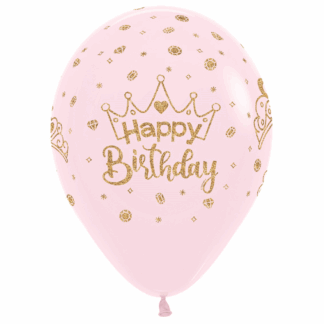Happy Birthday Glitter Ink Crowns Balloons - 12" Latex (25ct)