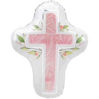 Pink Communion Holy Day Cross Shape Balloon - 28" Foil