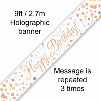 White & Rose Gold Sparkling Fizz Birthday Banner - (6ct)
