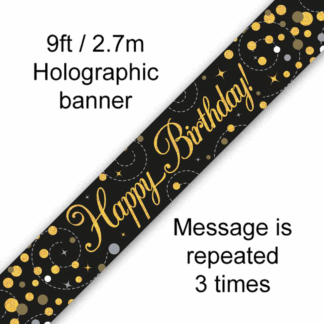 Black & Gold Sparkling Fizz Birthday Banner - (6ct)