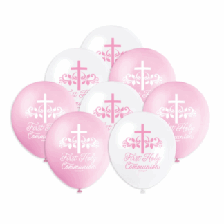 Pink Cross First Holy Communion Balloons - 12" Latex (8ct)