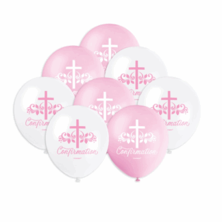 Pink Holy Cross Confirmation Balloons - 12" Latex (8ct)