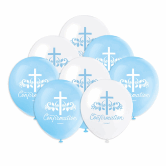 Blue Holy Cross Confirmation Balloons - 12" Latex (8ct)