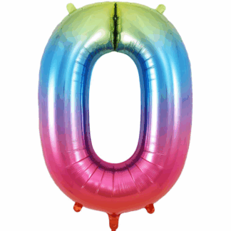 Rainbow Number 0 Balloon - 34" Foil