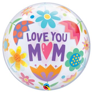 Love You Mum Flowers Balloon - 22" Bubble