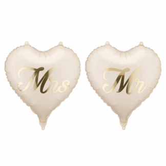 Mr & Mrs Beige Heart Balloons - 18" Foils (2ct)