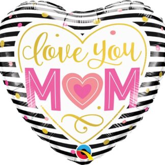 Love you mum Pink & Black Stripes - 9" Foil